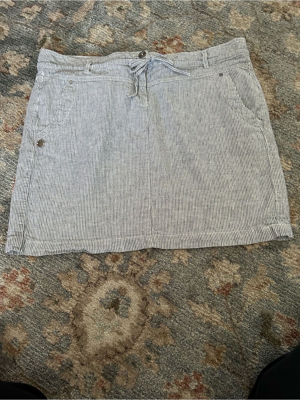 Dalia Striped Drawstring Mini Skirt - Blue & White